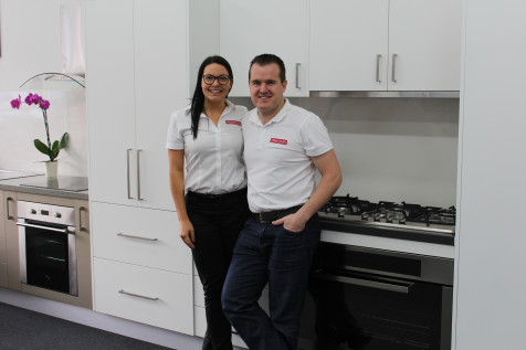 Brady and Bree Morris, Dream Doors franchise owners in their kitchen showroom